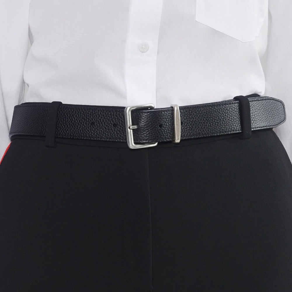 Aritzia Emblem solid brass leather wide belt black antique silver medium